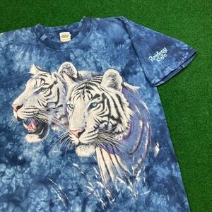 Vintage Rainforest Cafe Shirt Mens M Blue White Tiger Tie Dye Nature Animal 90s